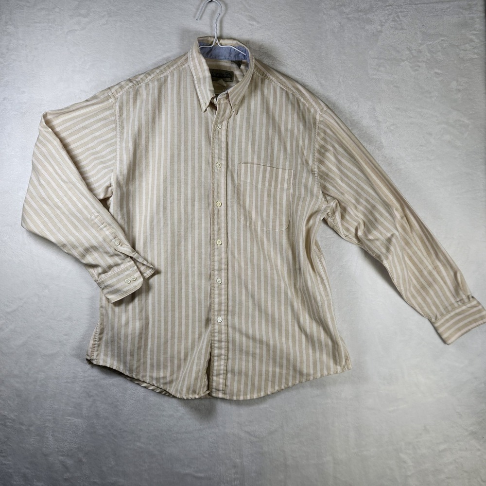 Sunweave Men's XL Striped Button Up Long Sleeve Shirt Tan Beige Casual